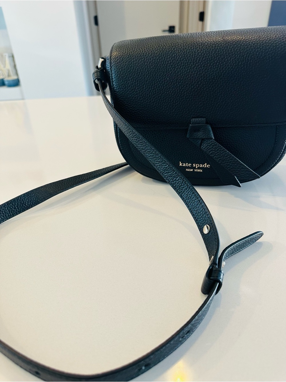 kate spade Black Pebbled Leather Crossbody Saddle Bag NWOT